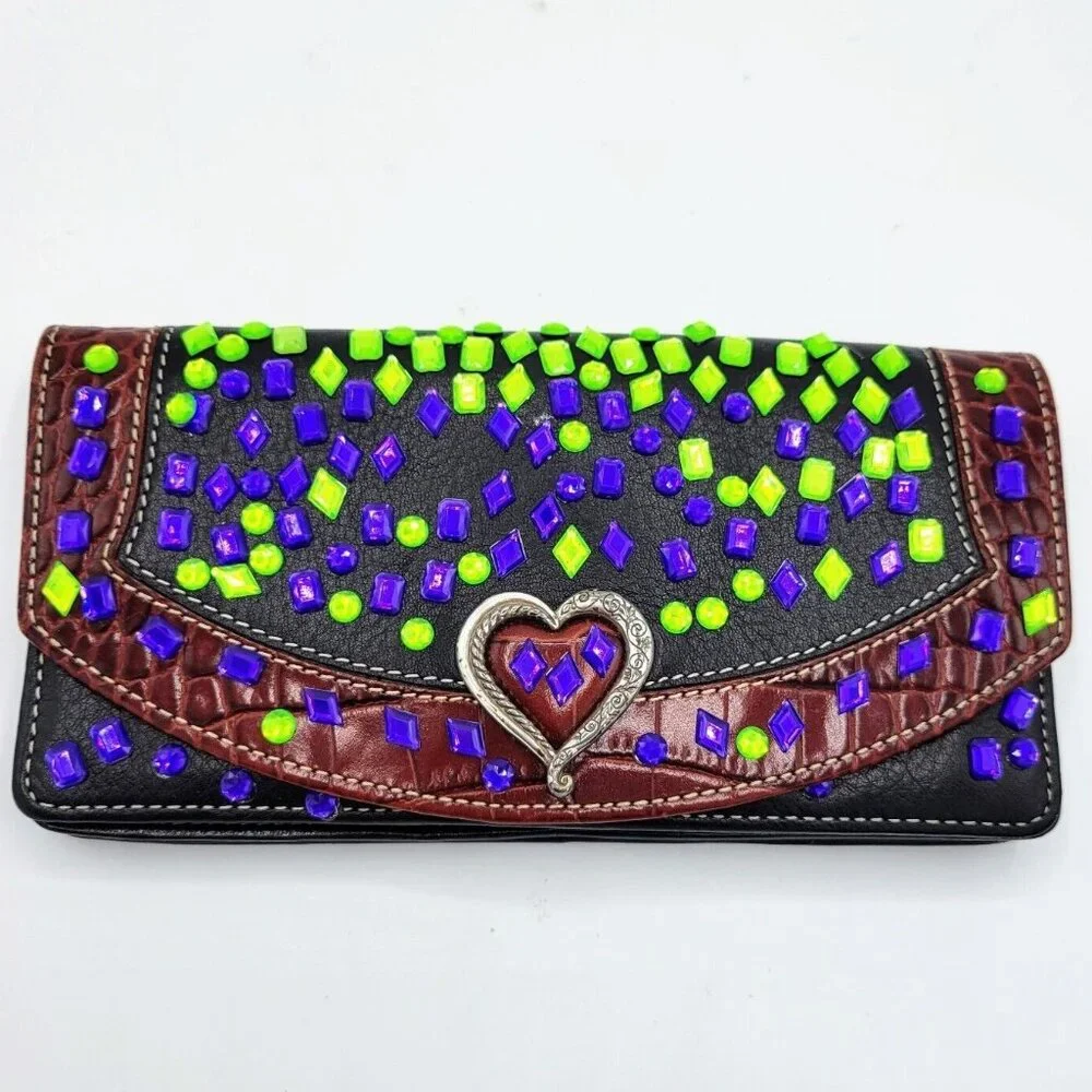 Brighton Multi Colored Bejeweled Wallet Purse Missing Strap Boho Dressy - Picture 1 of 12